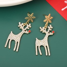 Christmas Earrings for women Rhinestone Snowflake Elk Earrings Cubic Zirconia Christmas Dangle Earrings Crystal Animal Stud Earrings Christmas Party Jewelry (Style-B)
