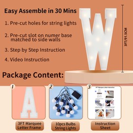 Letras iluminadas para marquesina de 3 pies, letras grandes para marquesina de mosaico, letras grandes para compromiso, decoraciones de boda, decoración de fondo de fiesta de cumpleaños, kit de arco