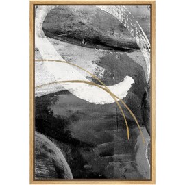 Color-Banner Framed Canvas Print Wall Art Gold Black White Watercolor Collage Abstract Shapes Illustrations Minimalism Contemporary Boho Relax/Calm for Living Room, Bedroom, Office - 16"x24" Natural