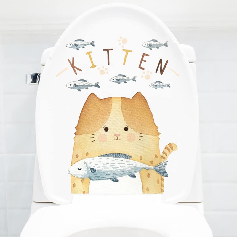 Fujitoya Wall Sticker Cat Fish Toilet Lid Refrigerator Lid Toilet