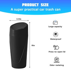 Car Trash Can with Lid, Mini Leakproof Vehicle Side Door Cup Holder Storage Organizer with Trash Bags, Portable Automotive Garbage Dustbin Accessories, Universal for RV SUV Truck (Black)