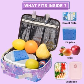 Kids Lunch Box Boys Girls Insulated Lunch Cooler Bag Reusable Lunch Tote Kit for School Travel (Tie Dye Purple)