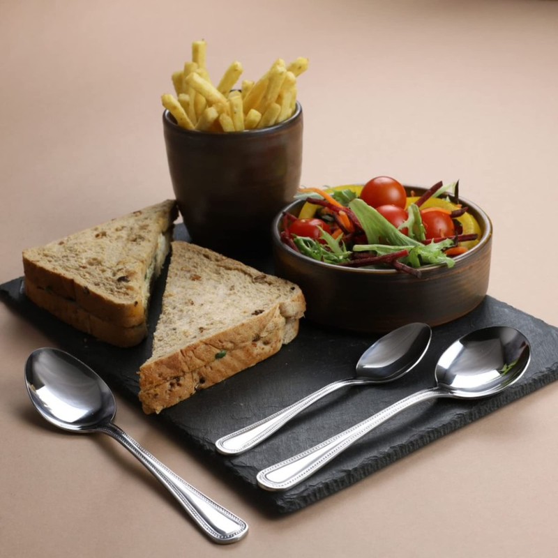 Genware TRTAZ11A Bead Cutlery Dessert Spoons - Pack of 12