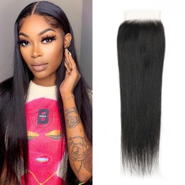 Brazilian HD Lace Closure 8 Inch Straight 4x4 Human Hair Closure Black Middle Part 100% Human Hair 4x4 Lace Closure With Baby Hair (8 Inch, 4x4 Black)