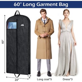 MISSLO Heavy Duty Garment Bag Long 152 cm Travel Clothes Bag Mothproof Clothes Protective Covers Waterproof Garment Cover for Coats, Jackets, Dresses, Black
