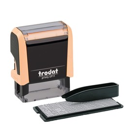 Trodat Printy 4911 Stamp Set in Pastel Cream for DIY – 3 Lines of Text, Imprint 38 x 14 mm, German, Includes Tweezers, Ink Pad Black & Letter and Number Set in One Size