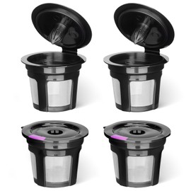 Reusable K Cups for Keurig K Elite, K Classic, K Compact, K Latte, K Duo and All 2.0 & 1.0 Coffee Makers, 4 Pack K Cup Coffee Filters - Black