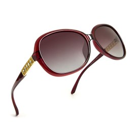 LECKIRUT Oversized Polarized Sunglasses for Women Vintage Fashion Rhinestone Designer UV Protection Sun Glasses Red