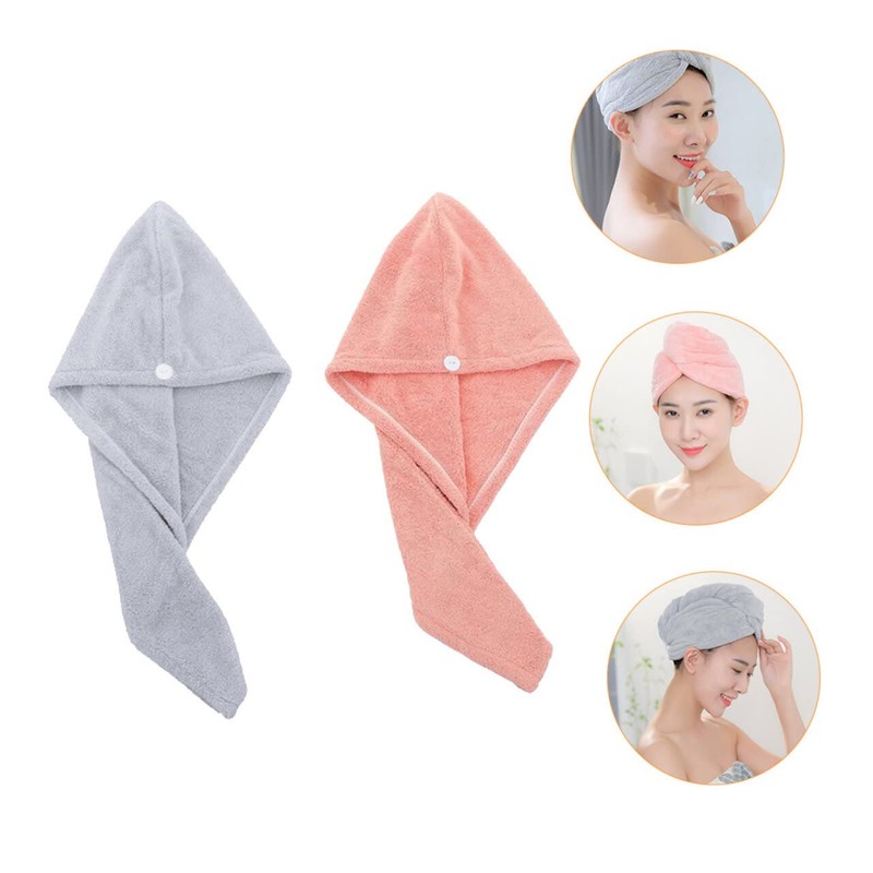 SHOWERORO Hair Turban Towel Wrap 2pcs Absorbent Coral Fleece Dry