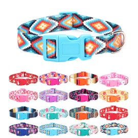 Moonpet Dog Collars for Puppy X-Small Small Medium Large Dogs - Unisex Cute Design Boys Girls Dog Pet Collar Soft Adjustable Bohemia Fancy Floral Dog Collars-Rhombic-M
