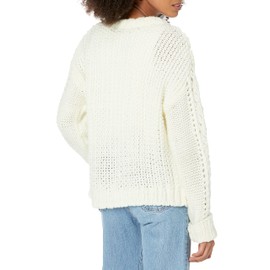 Cable Stitch Women's Chunky Wool Blend Pointelle Sweater Medium Birch White