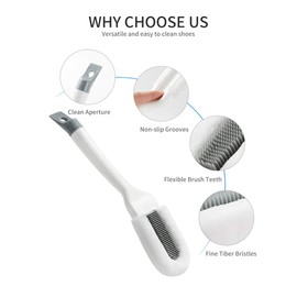 Andiker Professional Cleaning Shoe Brush, Multifunctional Long Handle Shoe Brush Cleaner, Hangable Soft Bristle Shoes Cleaning Scrubber (White)