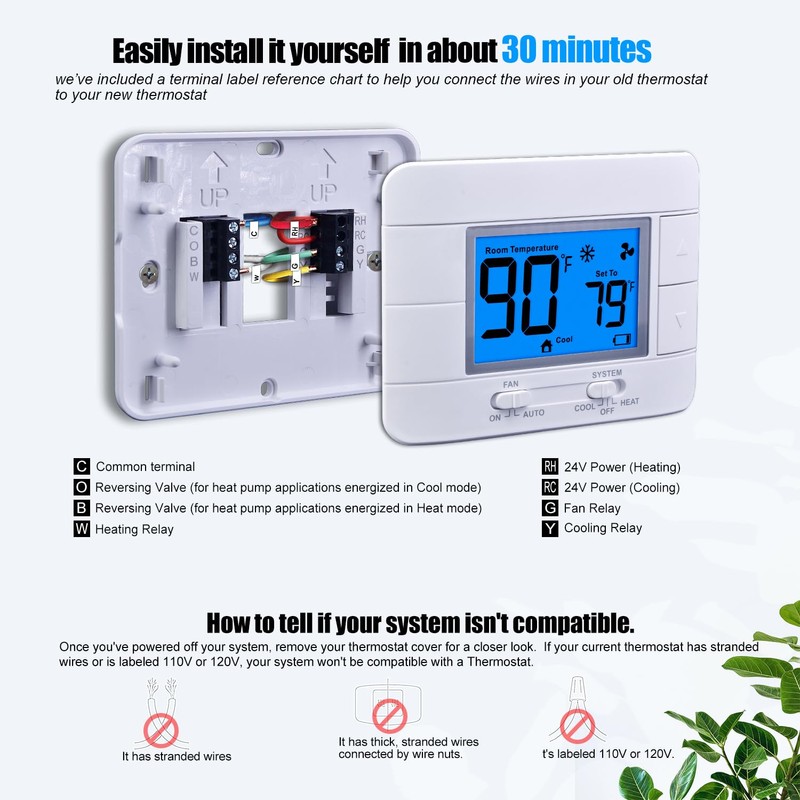Non Programmable Thermostat for Home - Single Stage 1H/1C, with