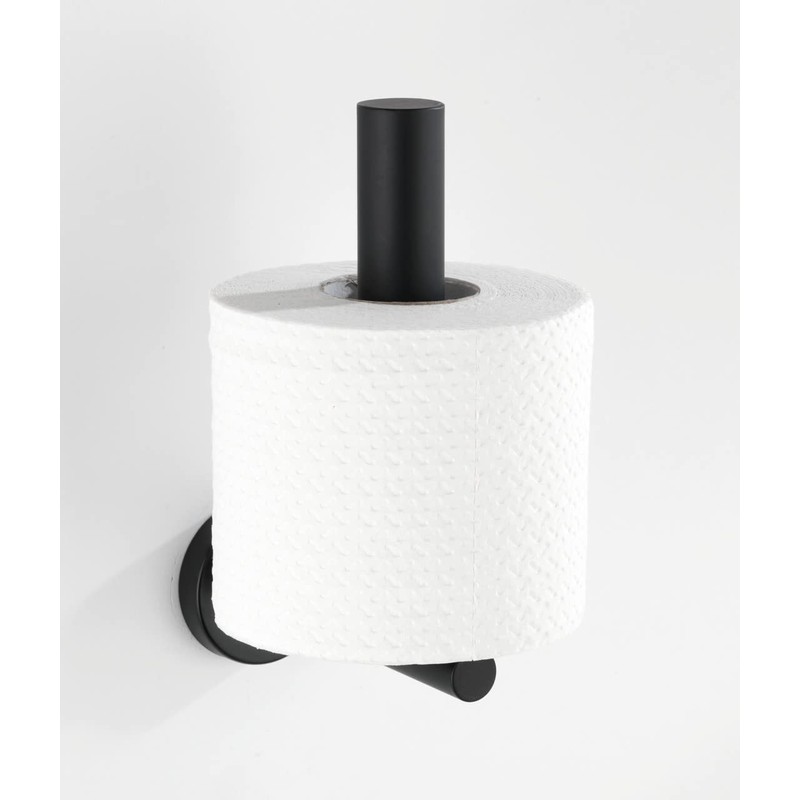 WENKO Bosio Toilet Roll Holder Black Matt Stainless Steel Rustproof