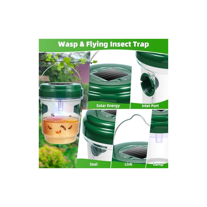 Solar Wasp Trap with LED Light - 2026 Upgraded Reusable
