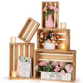 Soaoo 5 Pcs Decorative Nesting Wooden Crates for Storage Display 5 Size Large Small Rustic Wood Decorative Storage Crates with Handle Farmhouse Crate Box Container Made from Pine(Classic Color)