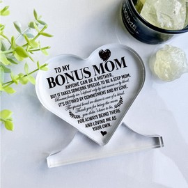 Bonus Mom Heart Sign - To My Step Mom Gift, Acrylic Decor for Mother's Day
