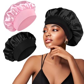 Beyolezi AN 2PCS Satin Silk Hair Bonnet Soft Sided Sleep Cap Satin Bonnet Silk for Women Hair Care with Wide Elastic Band