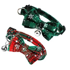 Set of 2 Christmas Pet Collars with Safety Buckle, Adjustable Size, Cute Ribbon and Bell Cat Collar