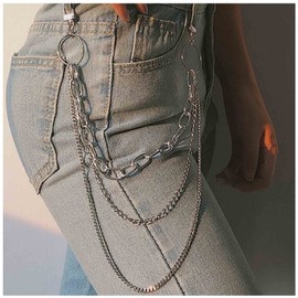 Yheakne Punk trouser chain, layered jeans chain, gold trouser chain, wallet chain, hip hop trouser chain, chain jewellery for men and women (gold), Alloy