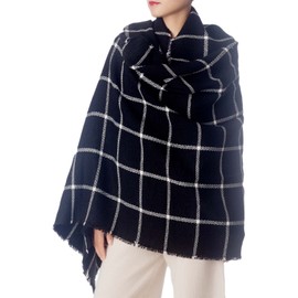 iB-iP Women's Checked Warm Large Oversized Scarf, black