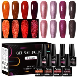 MTSSII Gel Nail Polish Set 8 Colors, Soak off UV LED Lamp Gel Nail Polish Set Mermaid Glitter Gel Polish Home Gel Manicure Kit 7 ml/0.24 FL.OZ (SET-4)