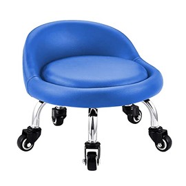 Lanstics Low Roller Seat Stool with Universal Swivel Wheels Leather Rolling Stool Seats with Cushion Backrest 360 Rolling Stools for Home Office Fitness (Blue)