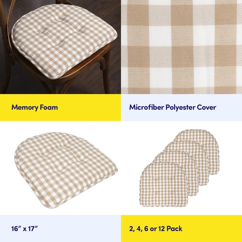 Sweet Home Collection Chair Cushion Memory Foam Pads Tufted Slip