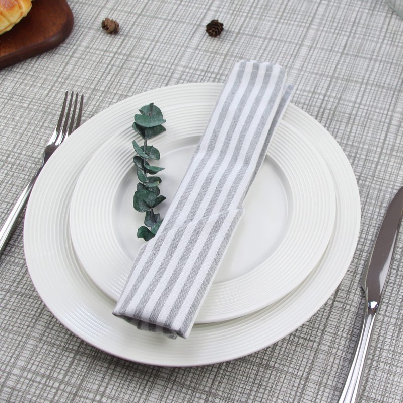 INFEI Plain Striped Cotton Linen Blended Dinner Cloth Napkins -