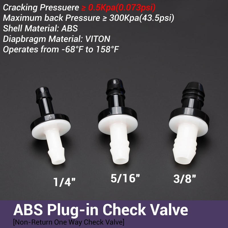 3/8" (10mm) One Way Inline Check Valve Plug-in Barb Non