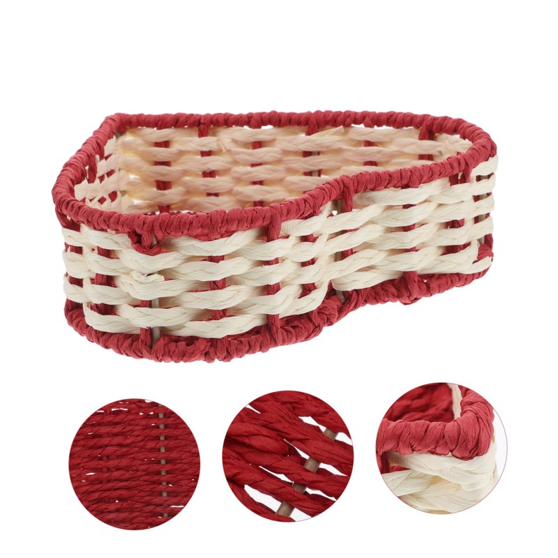 SHOWERORO Valentine's Day Heart Basket Handmade Woven Storage Basket Imitation