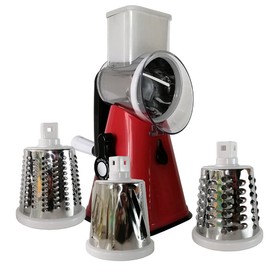 RD Royal Cook. Spirilizer Rebanadora de tambor, mandolina Manual de 3 cuchillas (ROJO)