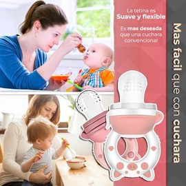 Chupón Para Fruta Y Papilla con Seguro Y Tapa Dibujos Animados, 2 piezas, Libre de BPA (ROSA Y BLANCO ROSA)