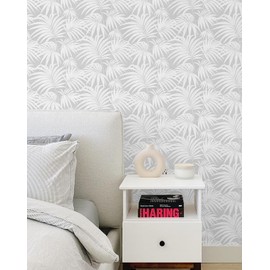 MelunMer Grey Leaf Peel and Stick Wallpaper Boho Gray Contact Paper Self Adhesive Wallpapers Removable Wallpaper for Bedroom/Bathroom Waterproof Modern Contact Paper for Cabinet Palm 78.7In L 17.3In W