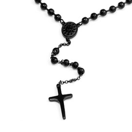 DonDon Men's Rosary Ball Chain Stainless Steel Black 63 cm in Black Velvet Bag, Stainless Steel, No Gemstone