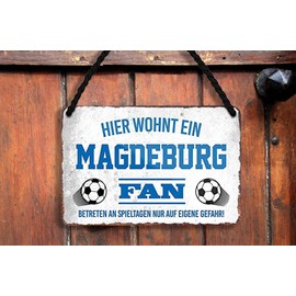 schilderkreis24 Tin Sign Funny Saying Decorative Item Sport Club Gift Idea Men Club Football (Hier Lives A Magdeburg Fan 18 x 12 cm)