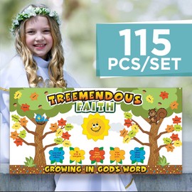 Fun Express Treemendous Faith Bulletin Board Set - 115 Pieces - Classroom Decor