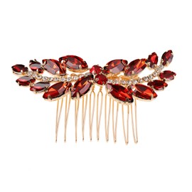 Qiansail Wedding Hair Side Combs Bridal Emerald Green Crystal Headpiece Rhinestone Hairpins Hair Accessories for Women and Girls (Red)