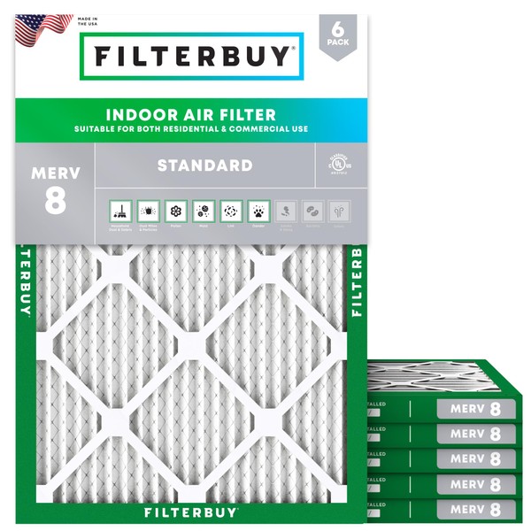 Filterbuy 17.5x21x1 Air Filter MERV 8 Dust Defense (6-Pack), Pleated