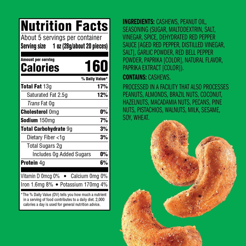 Emerald Nuts Sriracha Seasoned Cashews (1-Pack) | 5 Oz Resealable