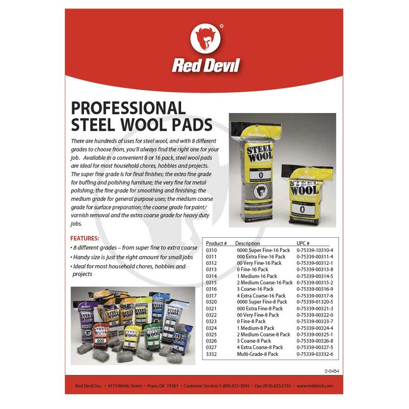 Red Devil 0315 Steel Wool, 2 Medium Coarse, (Pack of