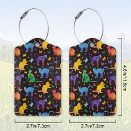 2 Pack Leather Luggage Tag for Suitcase Cute Rainbow Cat Silhouette Unique Travel Tags with Privacy Cover ID Label & Stainless Steel Loop for Men and Women Baggage