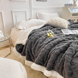 AShanlan Cuddly Blanket, Fluffy Blanket, Super Warm Flannel Sherpa Blanket, Throw Blanket for Bed, Sofa, Couch, Grey, 150 x 200 cm