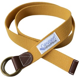 Gevard Tochigi Leather, Double Ring, Stretch Belt, Made in Japan, Stretchable Material, Men's, Women's, Plain, GI Belt, Casual, Fabric Belt, yellow (mustard)