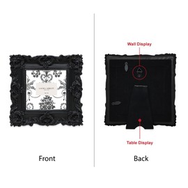 Laura Ashley Marco de fotos de resina con textura ornamentada negra de 4 x 4 pulgadas con caballete y gancho para mesa y pared, diseño floral decorativo para decoración del hogar, galería de fotos, arte, más (4 x 4, negro)