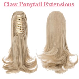 SLEEKALON Claw Clip Ponytail Extension for Women 12" Fluffy Short Ponytail Extensions Flip Out Fake Ponytail Synthetic Hairpiece for Women Golden Blonde/Bleach Blonde
