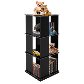 3 Tier Rotating Bookshelf 360 ° Floor Standing Bookcase Storage Rack,Corner Bookshelf Rectangular Spinning Bookshelf Organizer,Revolving Display Book Shelf for Living Rooms,Study Rooms,School (Black)
