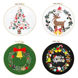 MAIMAIMAO 4 Set Embroidery Kit for Beginners Christmas Embroidery Kit DIY Adult Cross Stitch Kits with Embroidery Cloth Thread Video Commentary Embroidery Needles Embroidery Bandages Drawings