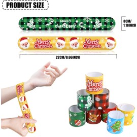 CCINEE 48pcs Christmas Slap Bracelets,Xmas Santa Elk Snap Bracelet Wristband for Kids Christmas Stocking Stuffer Party Favor
