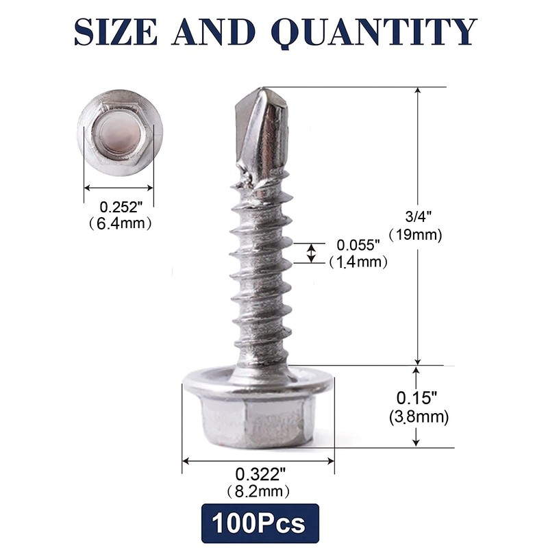 #8 x 3/4" Sheet Metal Screws 100PCS 410 Stainless Steel